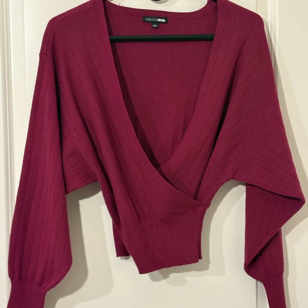 Fashion Nova Deep V-Neck Burgundy Sweater